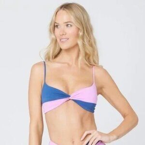 L*Space Ringo Bikini Swim Top Womens Size XS Colorblock Twist Front Tie Back NEW